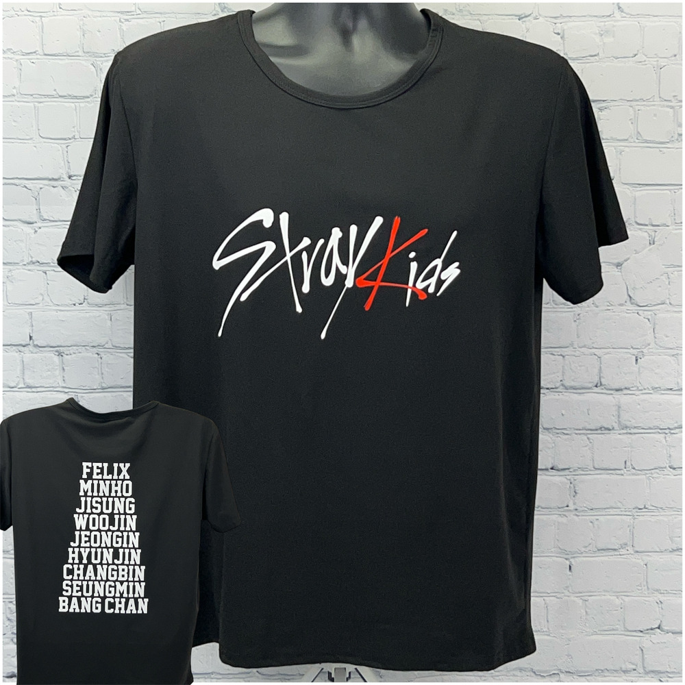 Stray Kids T Shirt Korean K-Pop Boy Band Short Sleeve Black Tee Unisex L Large